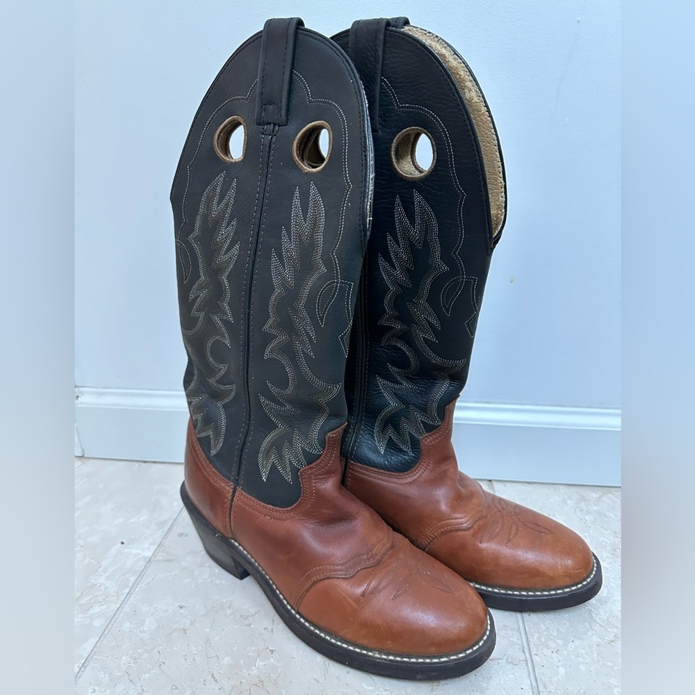 Laredo Buckaroo Boots Men Sz 7.5 D‎ Brown Black Leather Western Fits 9.5 Woman